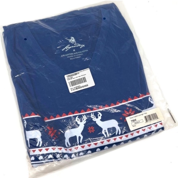 Legendary Whitetails Deer Top Cozy Cabin Lounge Tee Long Sleeve PJ Blue Size M - Picture 4 of 8